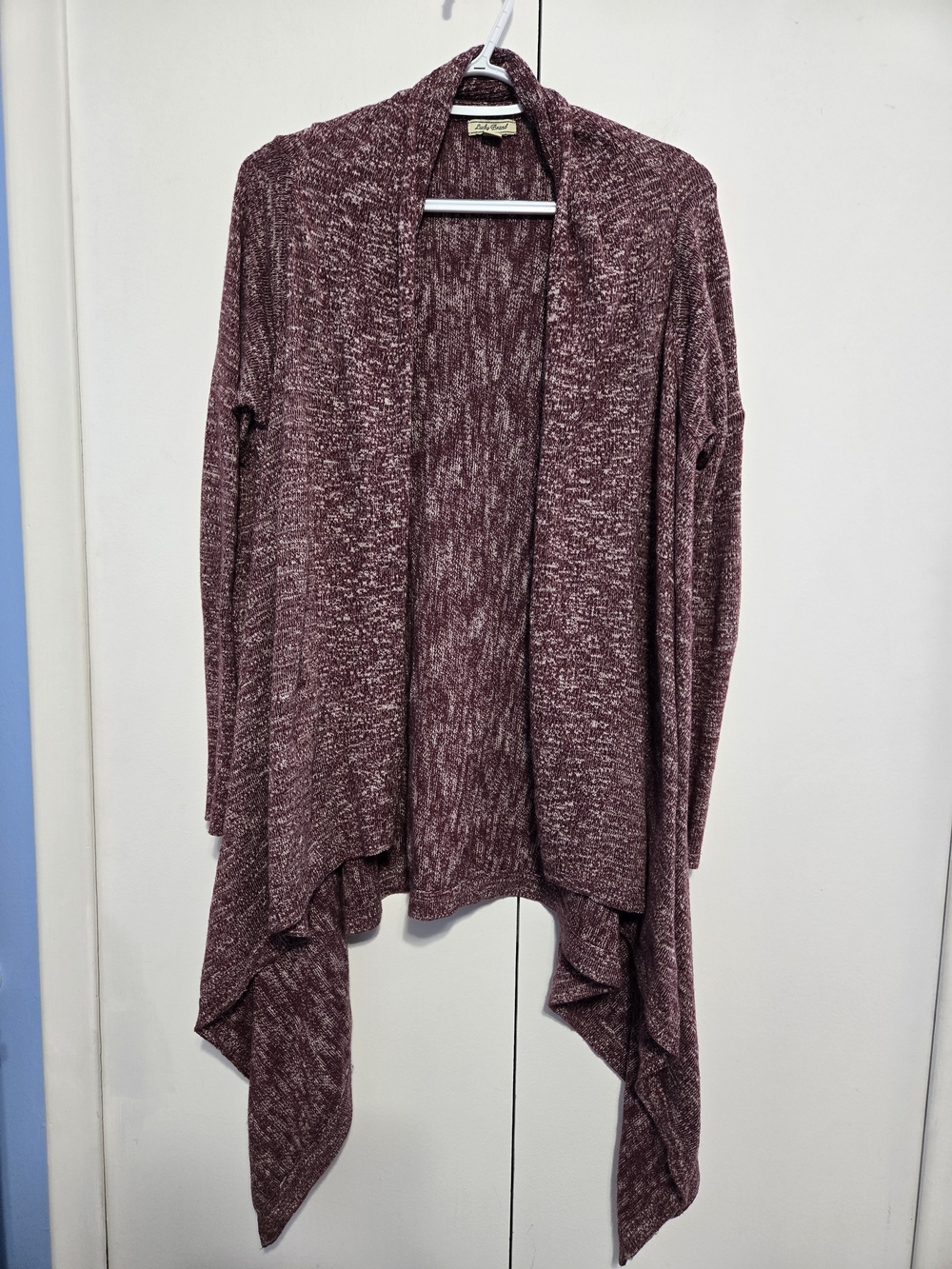 Lucky Brand Marled Burgundy Open Front Drape Cardigan Medium